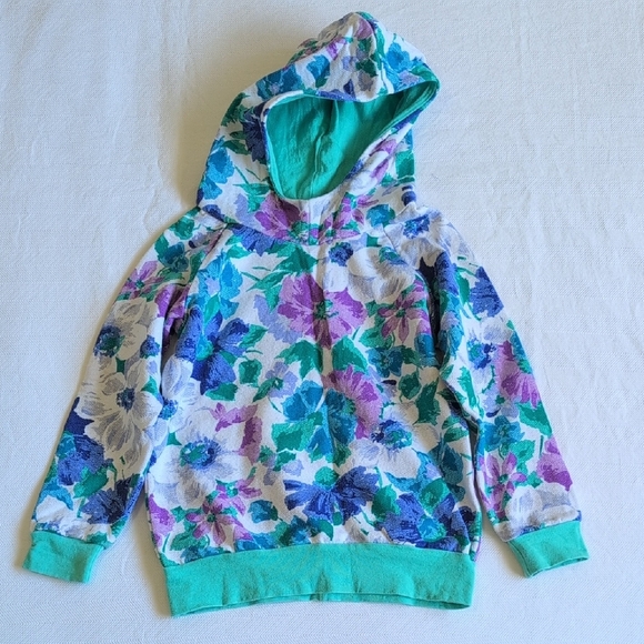 small shop 80s inspired floral hoodie sweatshirt size 4 girls - Picture 1 of 5